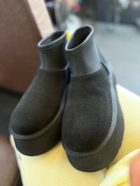 UGG Black Suede Platform Chelsea Boots